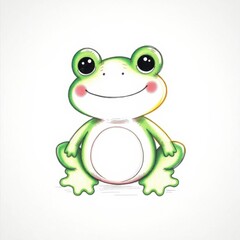 Obraz premium Cute, cartoon frog sits patiently, a friendly smile on its face, ready to hop into your heart.