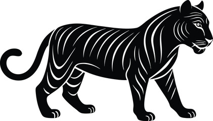 Obraz premium Minimalist black tiger silhouette on white background