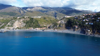 suggestive aerial view of blue sea of San nicola arcella beach located in Calabria in south Italy...
