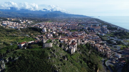 suggestive from top aerial view of buildings complex of Scalea city in Calabria