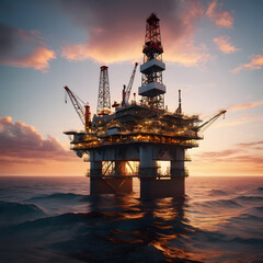 Offshore Oil Rig at Sunset Majestic Ocean Energy Platform