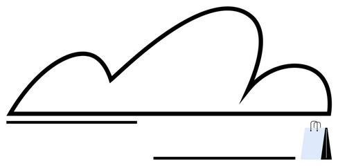 Abstract cloud shape with minimal line art and a shopping bag symbolizing ecommerce, online services, and retail. Ideal for cloud computing, tech, sustainability, ecommerce, innovation, simplicity
