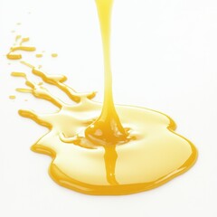 A close up of golden liquid being poured onto a white surface forming pool