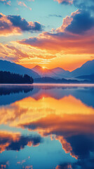 Fototapeta premium sunset over the lake