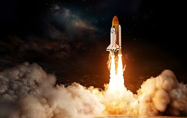 Spacecraft Launch: Dramatic Night Ascent through Clouds