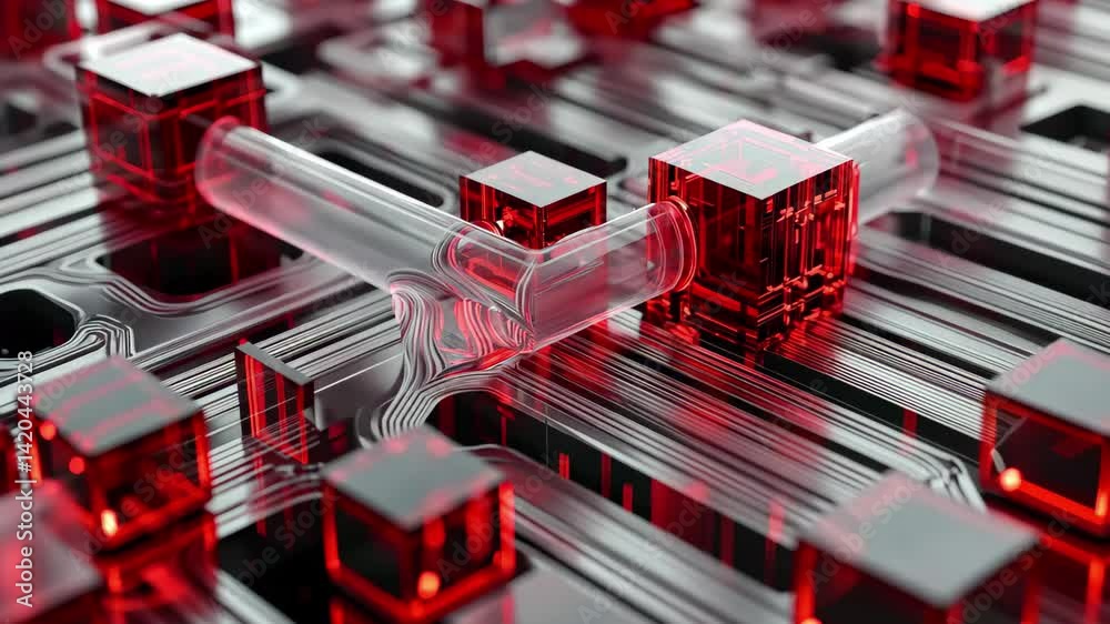 Poster data blocks flowing seamlessly through a network in a modern digital environment, 3d depicting data 