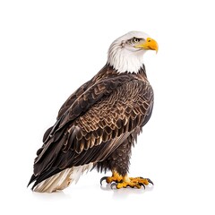Obraz premium Majestic Bald Eagle with Sharp Eyes and Front Profile on White Background