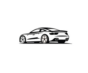 "Minimalist Line-Art Illustration of a Sleek Sports Car in Rear Three-Quarter View"