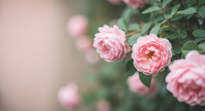 Fototapeta Delicate pink roses on a soft backdrop conveying romance and serenity