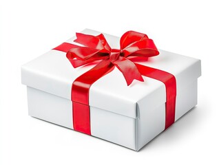 Obraz premium Elegant White Gift Box with a Vibrant Red Bow: A Festive Presentation