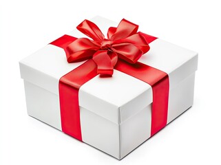 Obraz premium Elegant White Gift Box with a Vibrant Red Ribbon Bow