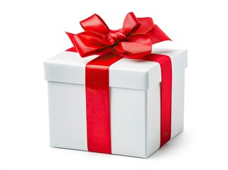 Elegant White Gift Box with a Festive Red Bow: A Classic Holiday Image