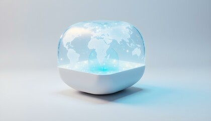 Futuristic digital globe display with a world map illustration, radiance, and innovative modern aesthetics.

