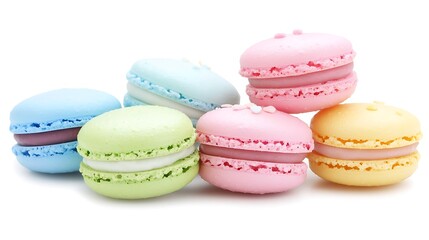 Fototapeta premium Colorful French Macarons in Pastel Shades on White Background
