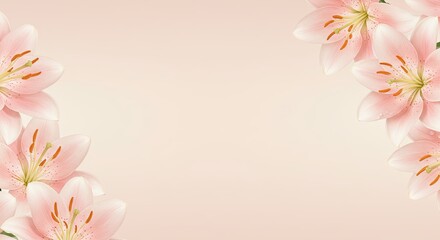 Fototapeta premium Elegant pink lily floral frame on soft pastel background design for cards