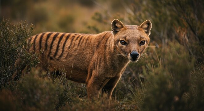 Captivating Portrait of an Extinct Tasmanian Tiger in Natural Habitat