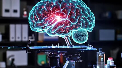 Innovative scope scanning combined with digital processing enhances neurological research capabilities, scope scanning with data processing and digital brain on black background - Powered by Adobe