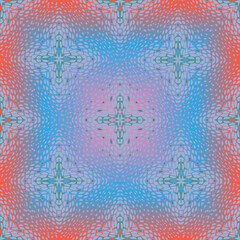 Vibrant seamless pattern with gradient mosaic textures forming geometric diamond shapes in red, blue, and violet. Perfect for fabric, digital use, stationery, or web backgrounds.