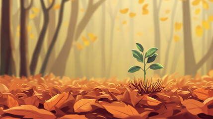 Small sprout in autumn forest