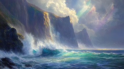 Towering Ocean Cliffs with Turquoise Waves