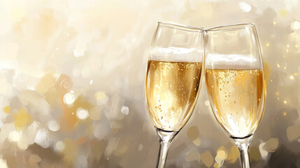 Two Elegant Champagne Glasses Clinking Together
