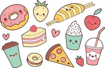 Kawaii Food PNGs for Design Projects. Kawaii Food Art for Crafting Ideas. Clipart of Cute Kawaii Food Faces. Kawaii Food Design Assets for Creators. Printable Kawaii Food Sticker Art. Kawaii Food Clip