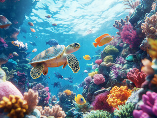 Underwater Coral Reef with Diverse Marine Life