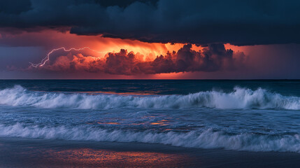 Violent Ocean Waves Under a Dark Stormy Sky