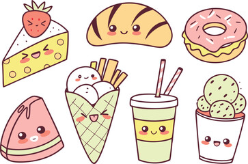Kawaii Food PNGs for Design Projects. Kawaii Food Art for Crafting Ideas. Clipart of Cute Kawaii Food Faces. Kawaii Food Design Assets for Creators. Printable Kawaii Food Sticker Art. Kawaii Food Clip