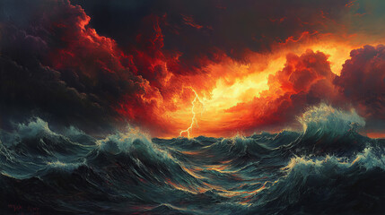 Violent Ocean Waves Under a Dark Stormy Sky