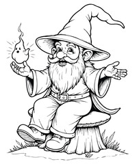 Wizard Gnome on Mushroom Halloween coloring page
