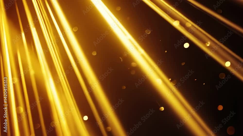 Poster Captivating golden light rays creating a magical atmosphere in a dark setting, magical light rays beams background video glow effect