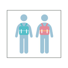 flat-design icon showing two figures with backpacks Symbol vector illustration