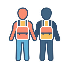 flat-design icon showing two figures with backpacks Symbol vector illustration