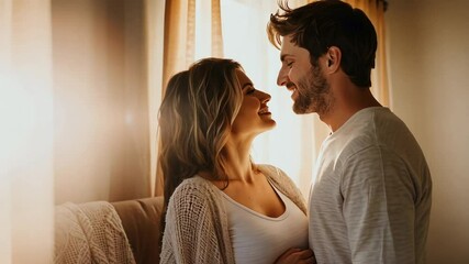 A couple celebrating impending parenthood in their cozy home