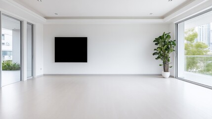 Empty, modern living space.  Spacious, bright interior