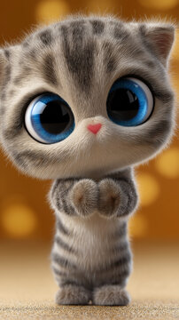 S&uuml;&szlig;e graue Cartoon-Katze mit gro&szlig;en blauen Augen