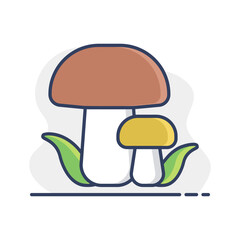 Forest mushrooms with a green grass vector icon