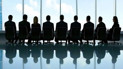 Business Meeting Silhouettes City View. Possible use Stock photo for business presentations or articles about leadership