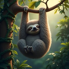 Obraz premium Rainforest Nap: A Sloth’s Peaceful Hangout