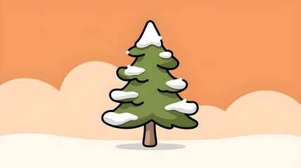 Naklejka premium An illustrated image of a snow-covered pine tree in a minimalist setting, evoking the essence of winter and holiday cheer
