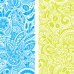 Decorative Floral Pattern in Blue and Yellow