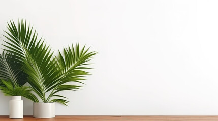 Fototapeta premium Green Palm Plant In White Room Interior