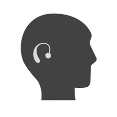 Hearing impaired man glyph icon. Man With Hearing assistance device. Vector illustration
