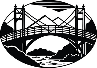 Silhouette of Silhouette of Bridge over river