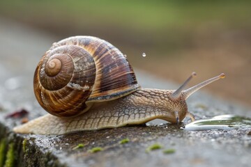 Close up of a Snail Moving Gracefully on a Surface Generative AI