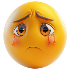 Fototapeta premium Sad Emoji: A poignant, photorealistic rendering of a classic emoji, its round yellow face etched with a furrowed brow and tears streaming from its downcast eyes.
