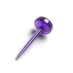Isolated purple push pin with a rounded head on a white background view