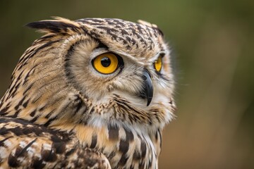 Obraz premium Close-up of a Striking Owl With Vibrant Yellow Eyes Generative AI