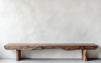 Obraz premium Wooden bench against a light beige wall